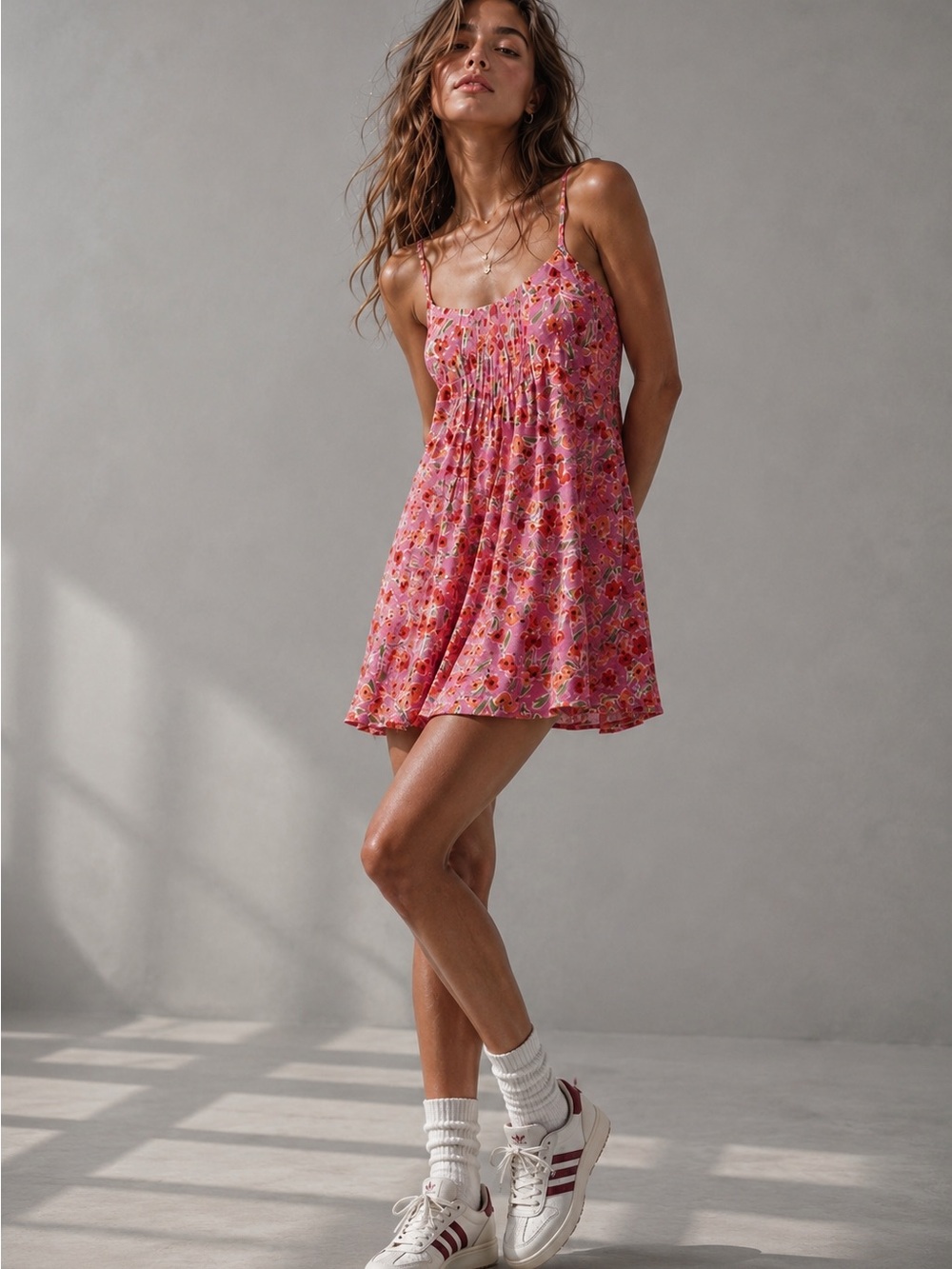 Pull&Bear Pink Floral Smocked Back Adjustable Strap Cami Romper Size M - Picture 6 of 16